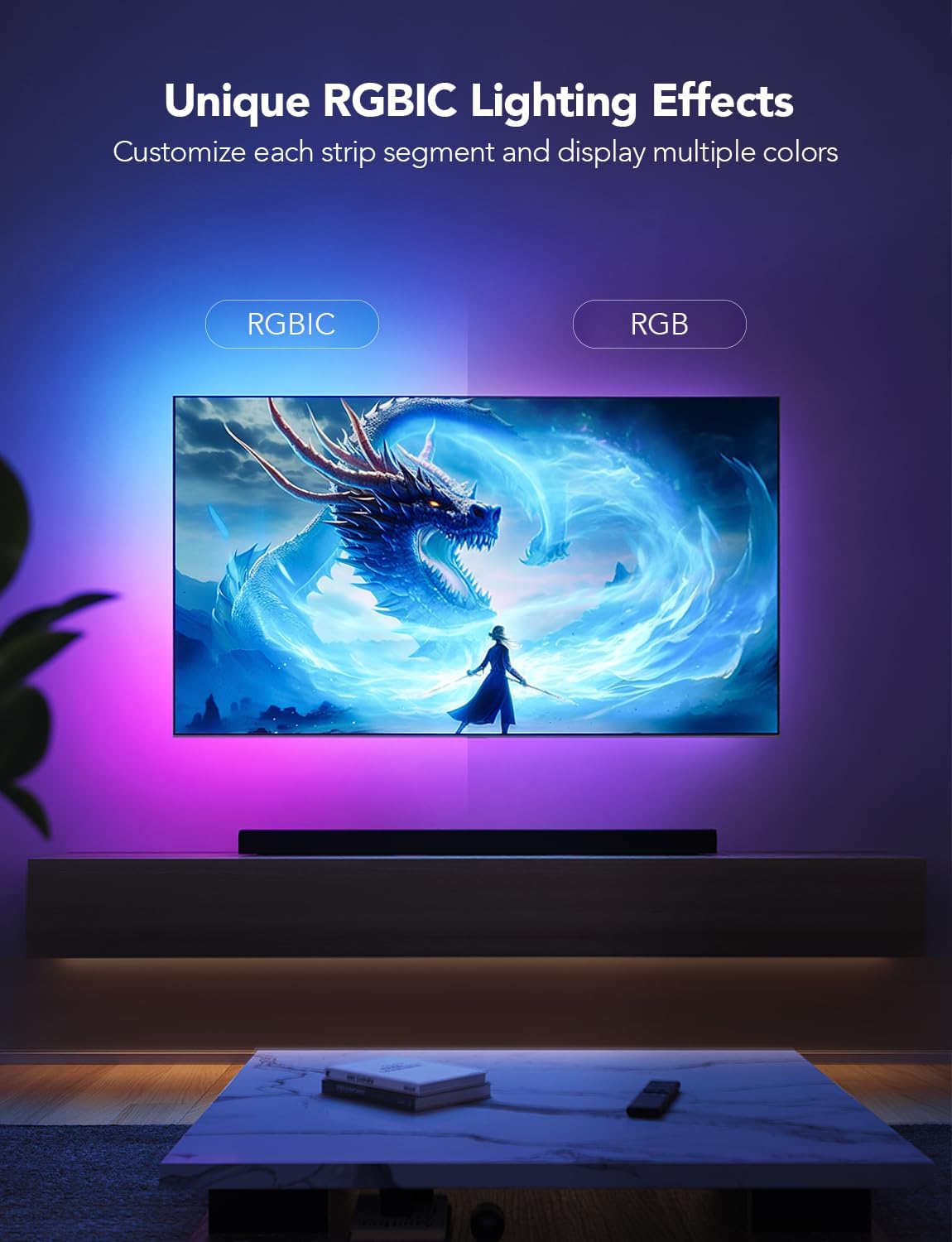 Govee Retroiluminación LED para TV, luces LED RGBIC para TV, retroiluminación LED Smart TV para televisores de 40 a 50 pulgadas, sincronización de