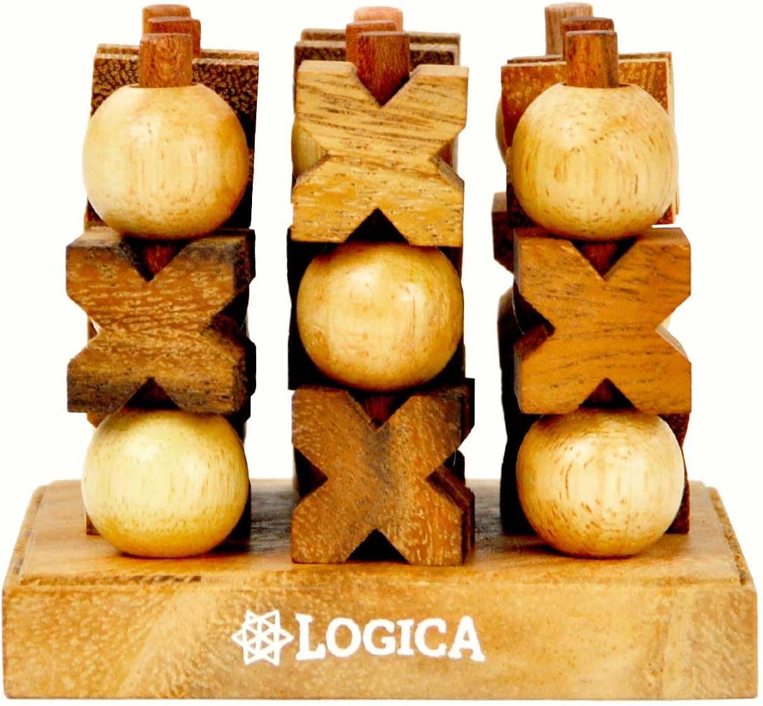 Logica Puzzles Art. Tic-Tac-Toe 3D – Juego de mesa en madera fina – Juego de estrategia para 2 jugadores – Nuevas estrategias 3D