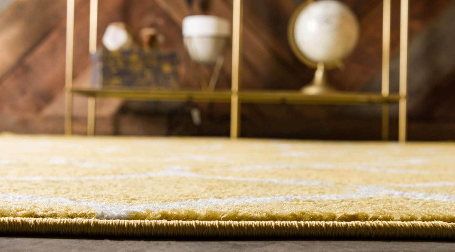 Unique Loom – Alfombra redondeada de la colección Trellis Frieze (3pies 3pulgadas x 5pies 3pulgadas, color amarillomarfil)