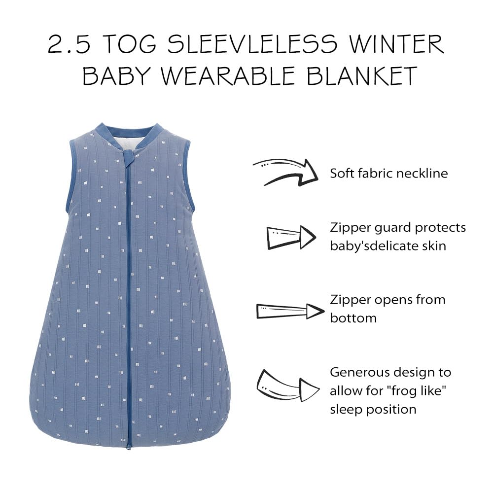 TOG 2.5 – Saco de dormir para bebé, saco de dormir sin mangas para bebés y niños pequeños, saco de dormir súper suave, cálido y cómodo, rayas azules