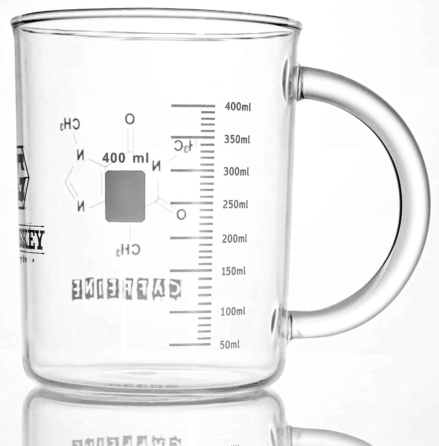 Taza de vaso de cafeína, taza de cafeína de borosilicato antigoteo de 16 onzas, tazas de café frescas con asa, taza de química, medición para café,