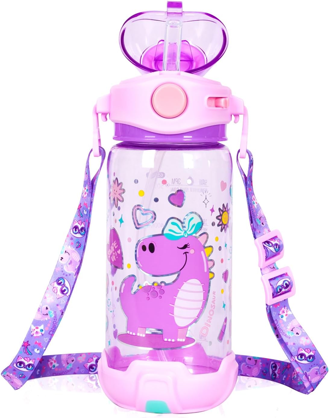 Botella de agua para niños con popote, para la escuela, niños y niñas, botella de agua potable de 22 onzas sin BPA, apertura de un solo clic, tapa