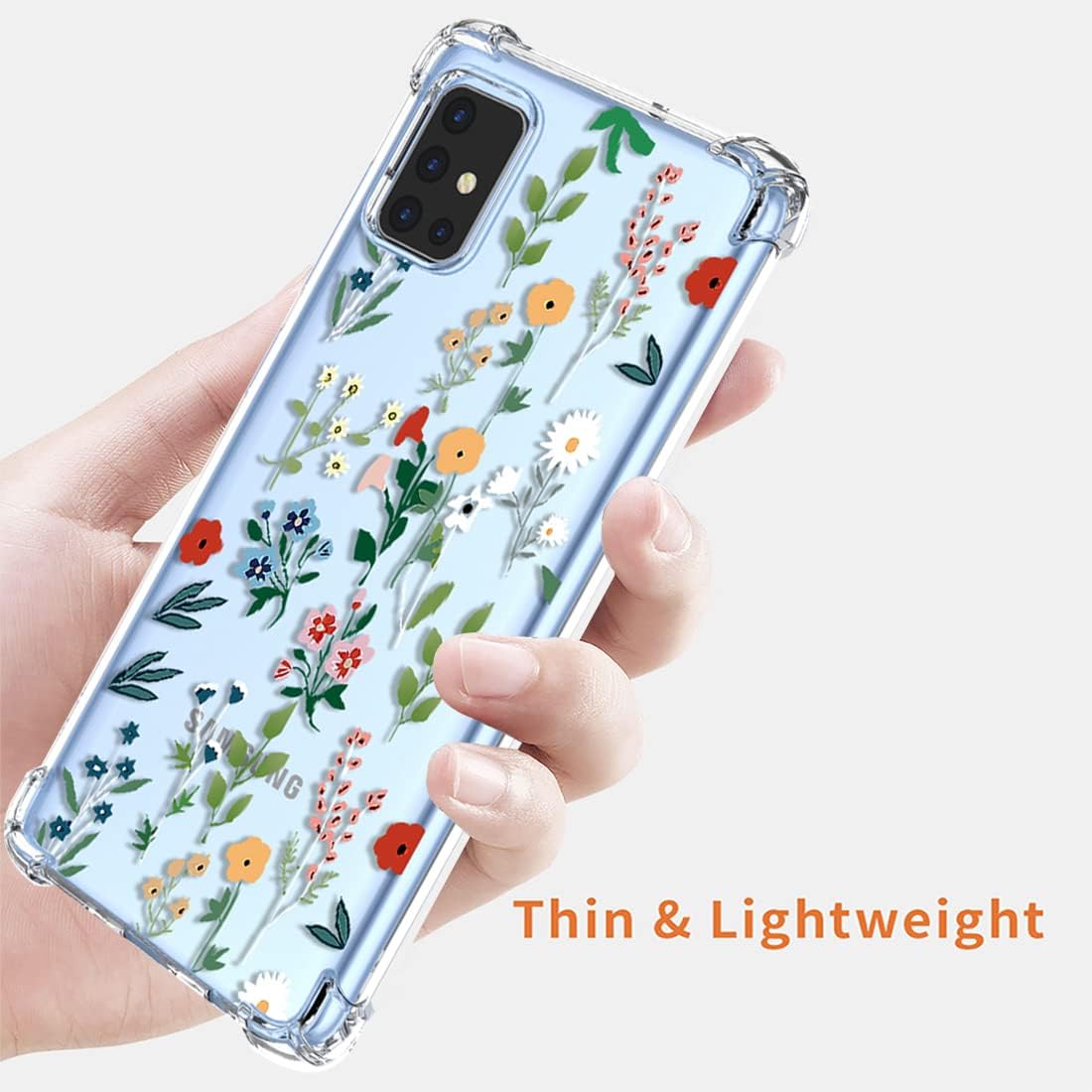 Funda para Galaxy A71 5G, SM-A716U, transparente, con diseño de TPU suave, absorción de golpes, diseño de flores delgadas, patrón de jardín de