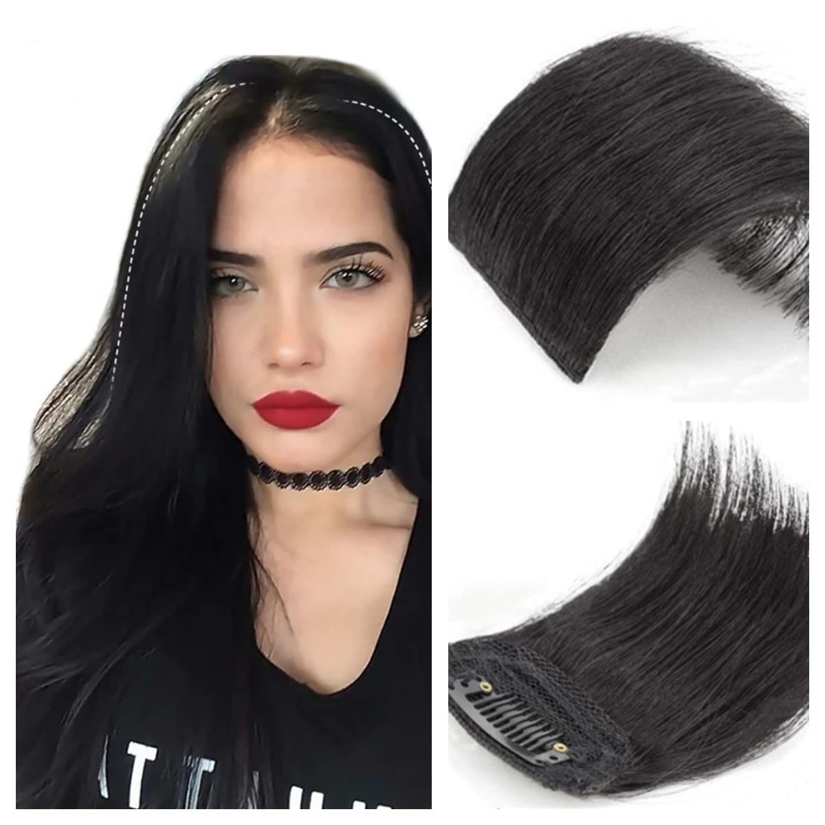 Almohadilla de pelo sintético invisible sin costuras, con clip, extensión de cabello para cabello fino para mujeres, 2 unidades de 8 pulgadas (14