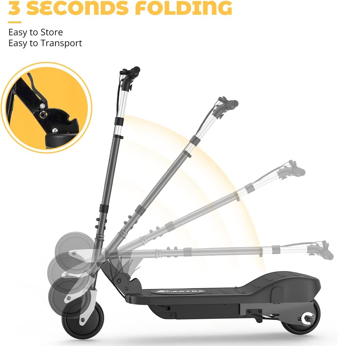 Patinete eléctrico para niños de 6 a 12 años, batería de 60 minutos de duración, altura de manillar plegable y ajustable