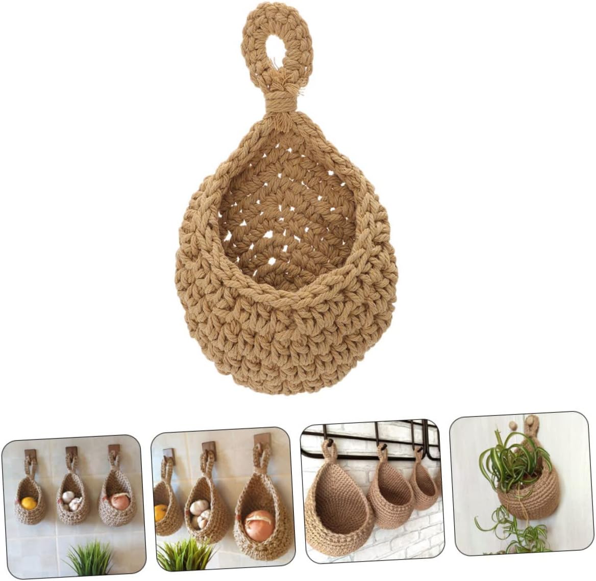 Housoutil 2 cestas colgantes tejidas para plantas de pared, cesta de frutas y verduras, cesta de frutas colgantes, macetas de pared de red, cesta de