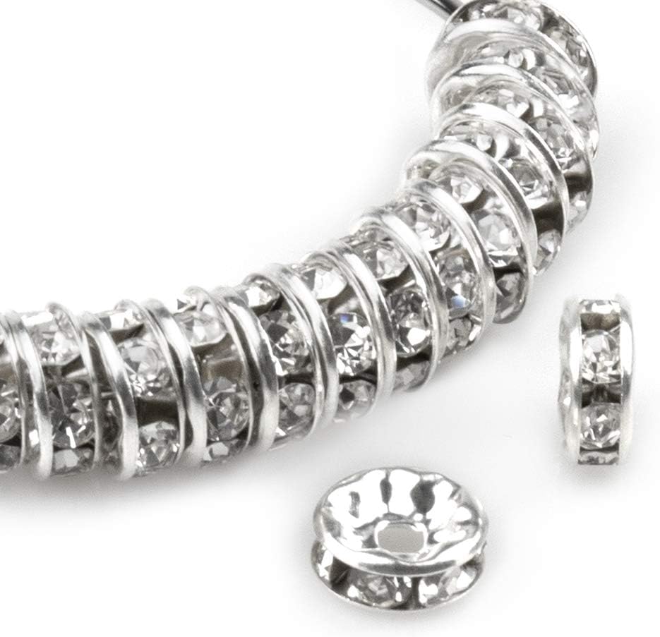 Foraineam 500 cuentas espaciadoras de cristal Rondelle de 0.315 pulgadas, cuentas espaciadoras plateadas para hacer joyas