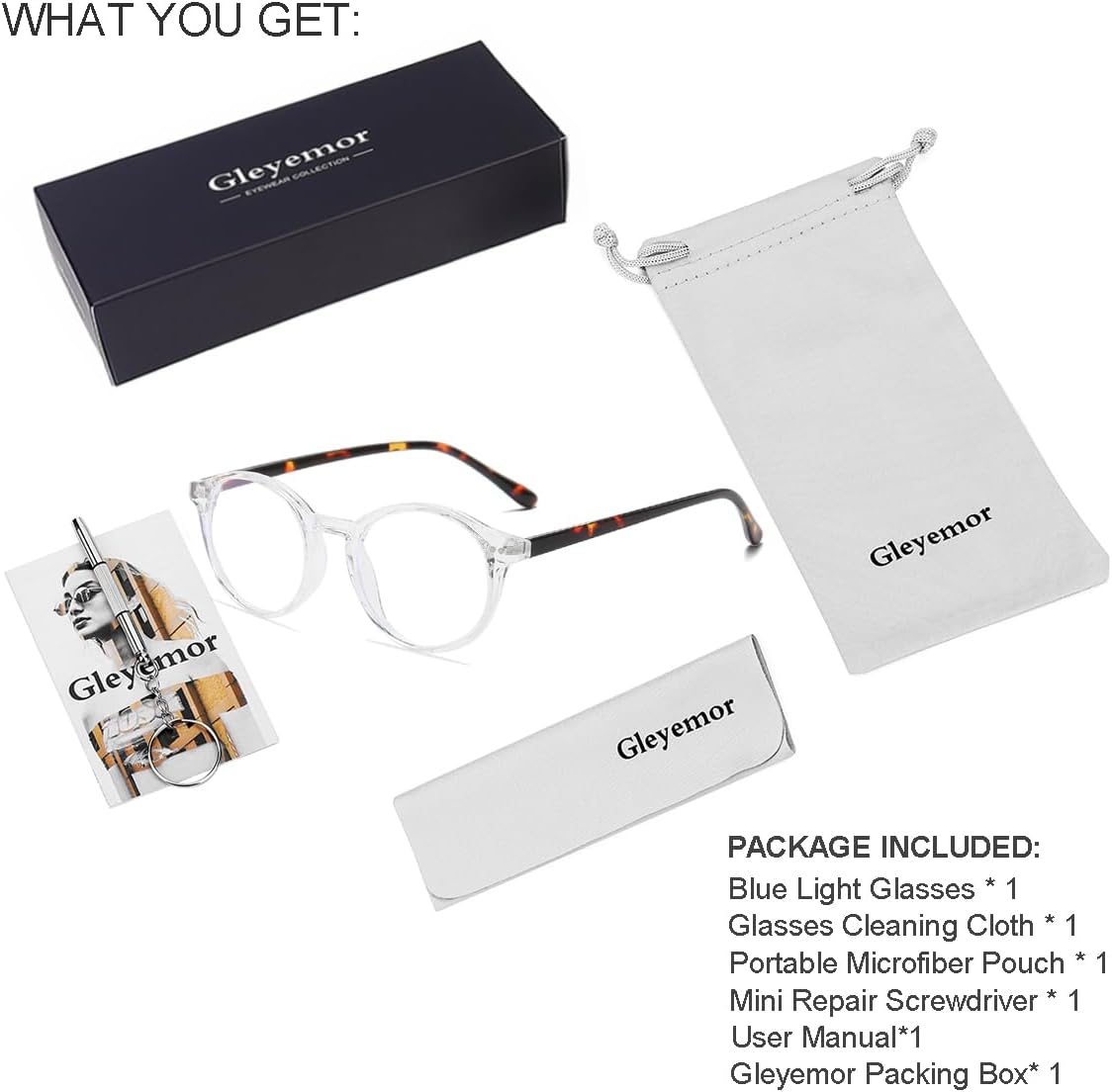 Gleyemor Gafas de luz azul para hombres y mujeres, vintage, redondas, con bloqueo de luz azul, protección de pantalla de computadora (marco