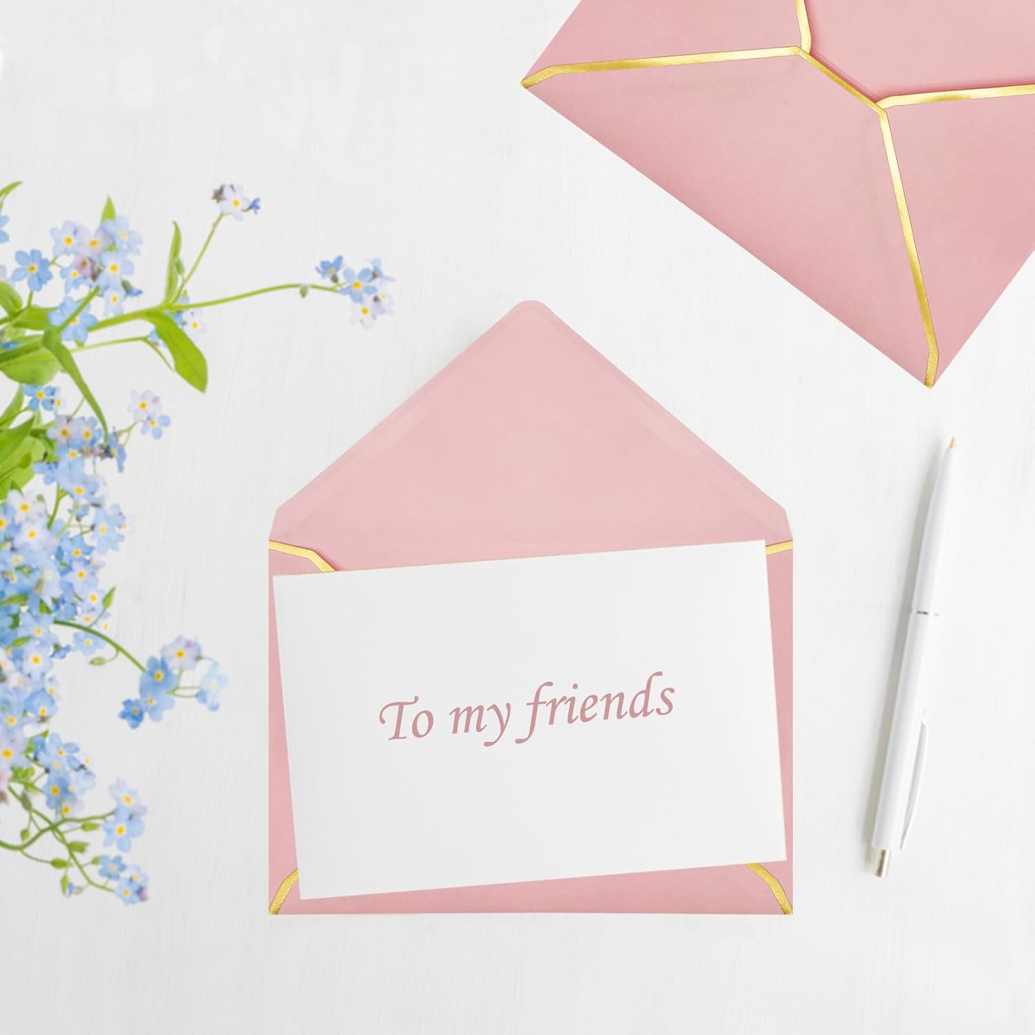 Sobres de 5 x 7 pulgadas para invitaciones con borde dorado, paquete de 50 sobres A7 con solapa en V, sobres de tarjetas de felicitación