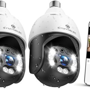 SYMYNELEC Cámara de seguridad con bombilla de 5 GHz2.4 GHz, resistente al agua, 2.5 K, 5G de doble banda inalámbrica WiFi, cámara de seguridad con SYMYNELEC Cámara de seguridad con bombilla de 5 GHz2.4 GHz, resistente al agua, 2.5 K, 5G de doble banda inalámbrica WiFi, cámara de seguridad con