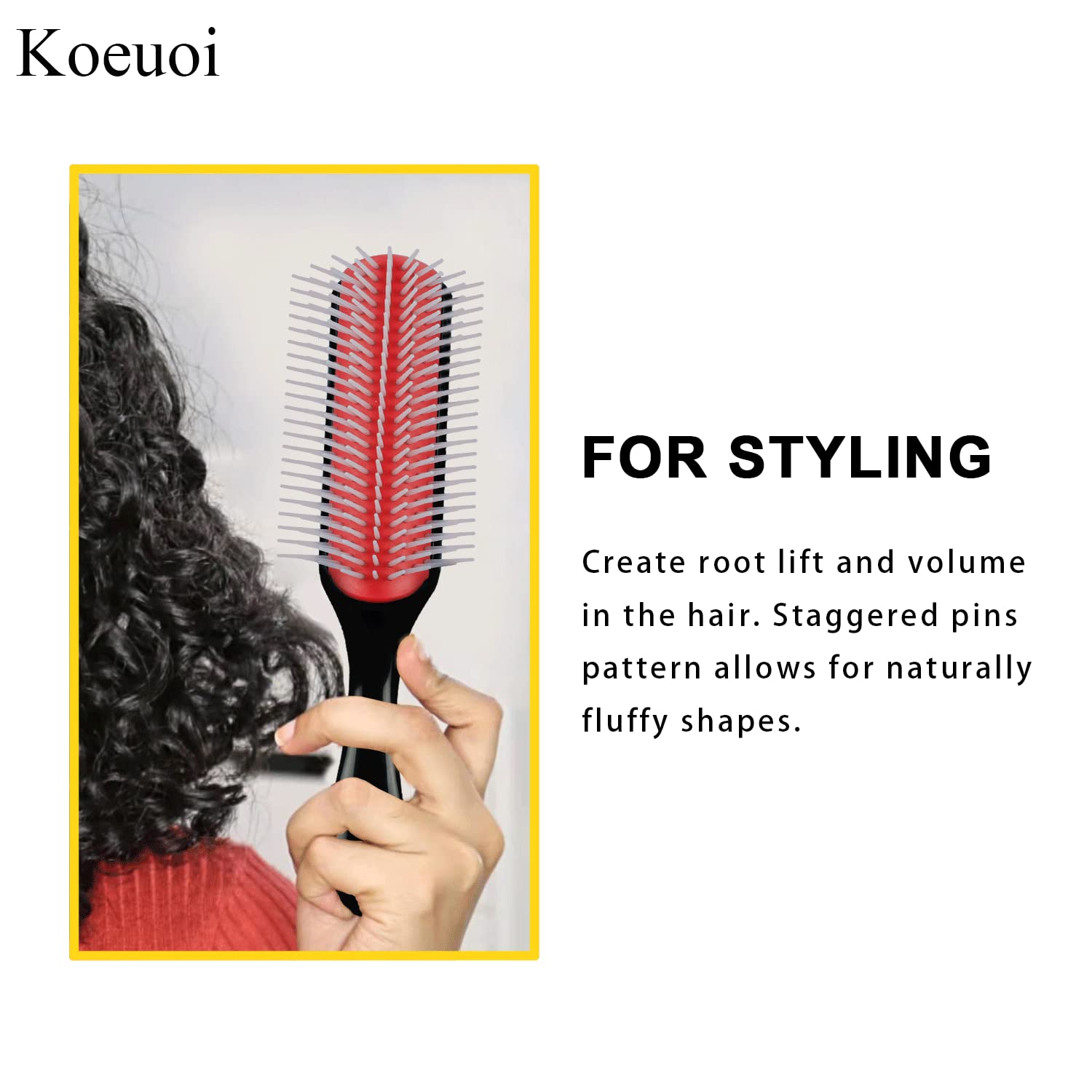 Cepillo de pelo clásico para cabello rizado húmedo o seco. Cepillo negro de 9 filas para desenredar, separar, dar forma