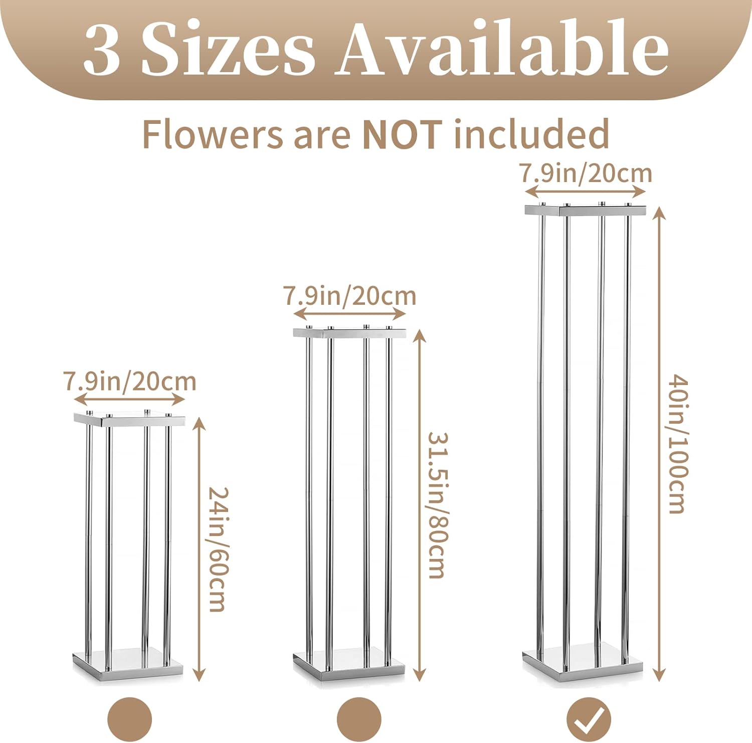 Sziqiqi Soporte de flores de metal plateado para mesa de boda, soporte de jarrón de piso de 3.3 pies para conductores de carretera, centro de mesa