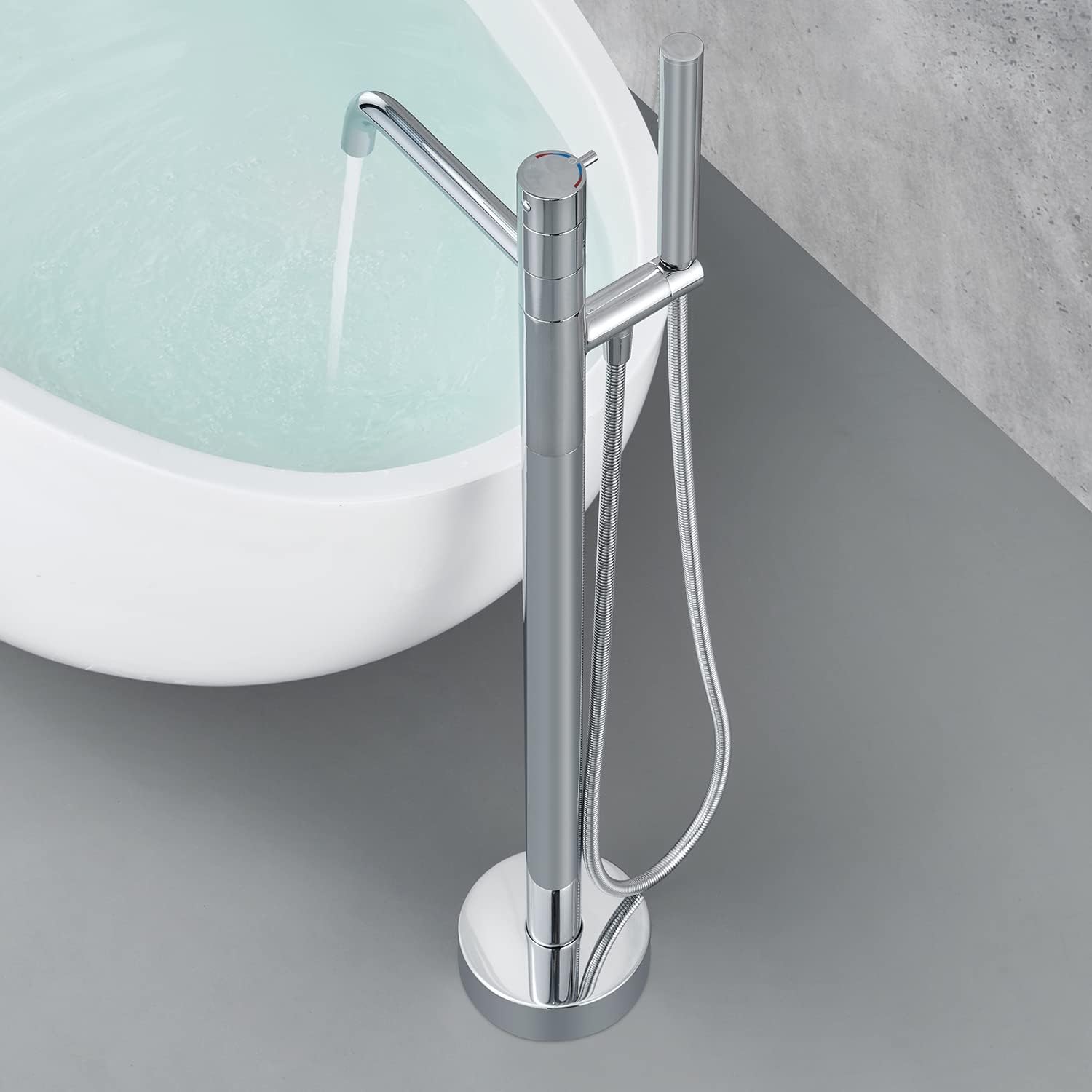 Grifo de bañera independiente para montaje en el suelo, latón cromado, grifos de baño de una sola manija con ducha de mano