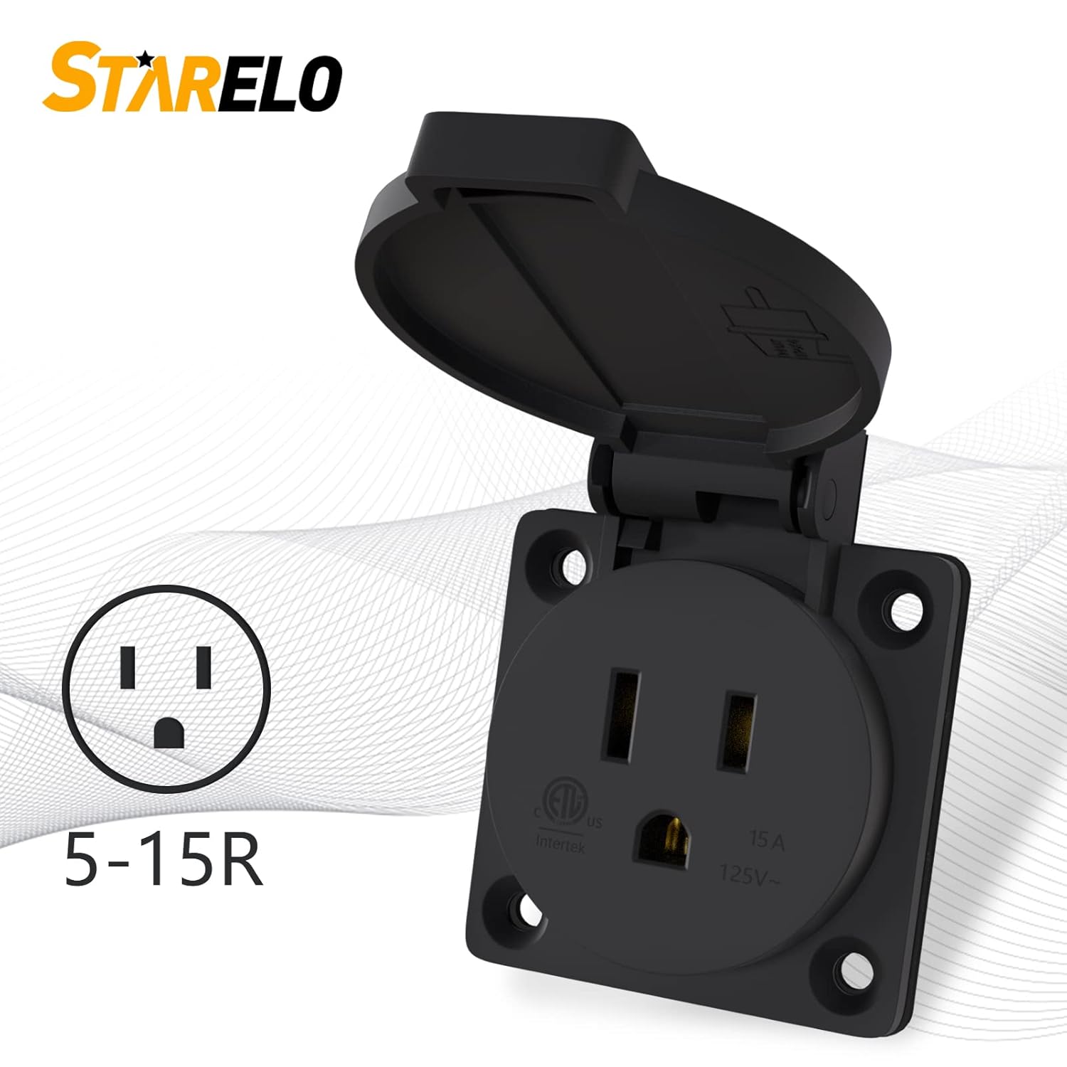 STARELO Receptáculo de toma de corriente de 15 amperios NEMA 5-15R con cubierta, 125 voltios, 2 polos, 3 cables, resistente a la intemperie, al