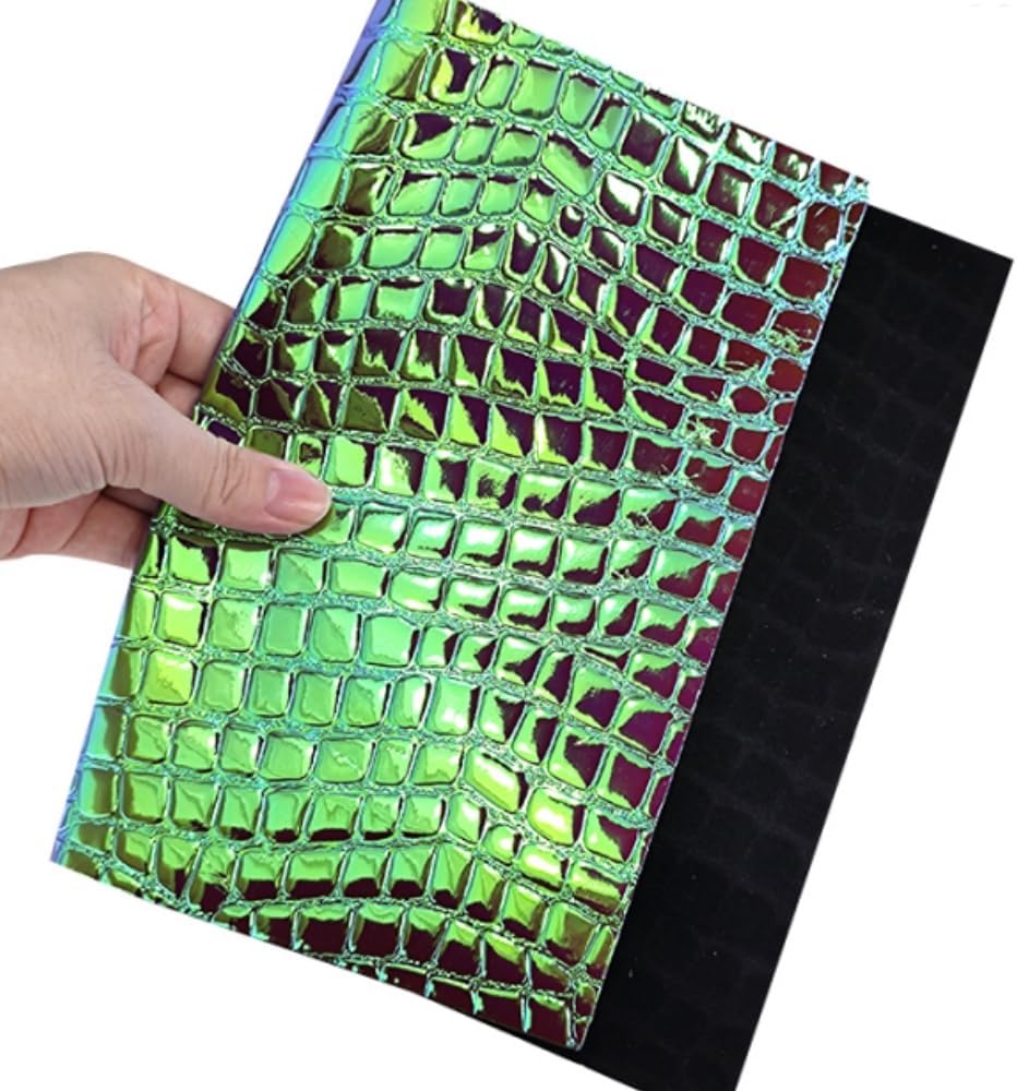 JINR – Hojas holográficas de piel sintética en relieve, rollo de tela sintética iridiscente de 12 x 53 pulgadas para aretes, lazos, bolsos, costura,