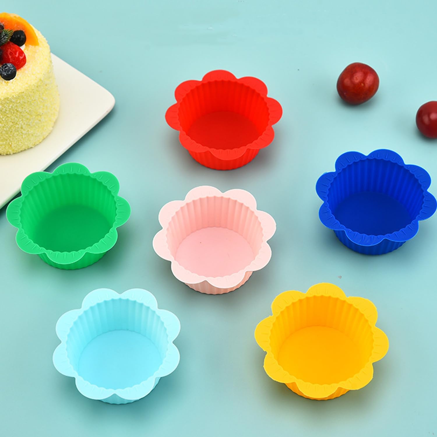 Zoofen 24 forros de silicona reutilizables para magdalenas, moldes para cupcakes para bodas, cumpleaños, fiestas (forma de flor D)