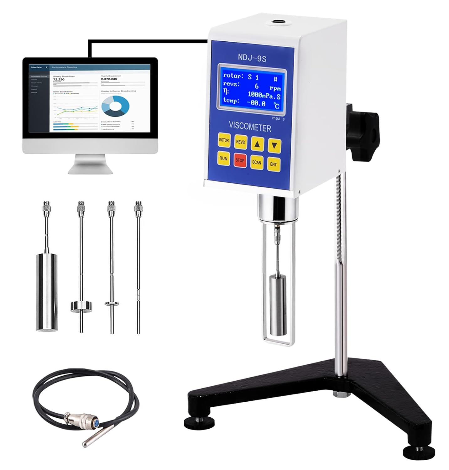 Saladulce Viscómetro rotatorio digital con sonda de temperatura, viscosímetro de laboratorio con salida de datos, 10-6, 000,000 mPa.s Probador de