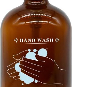 Botella de vidrio personalizada para lavar a mano con etiqueta de color impresa. Dispensador de jabón recargable con bomba de acero inoxidable a Botella de vidrio personalizada para lavar a mano con etiqueta de color impresa. Dispensador de jabón recargable con bomba de acero inoxidable a