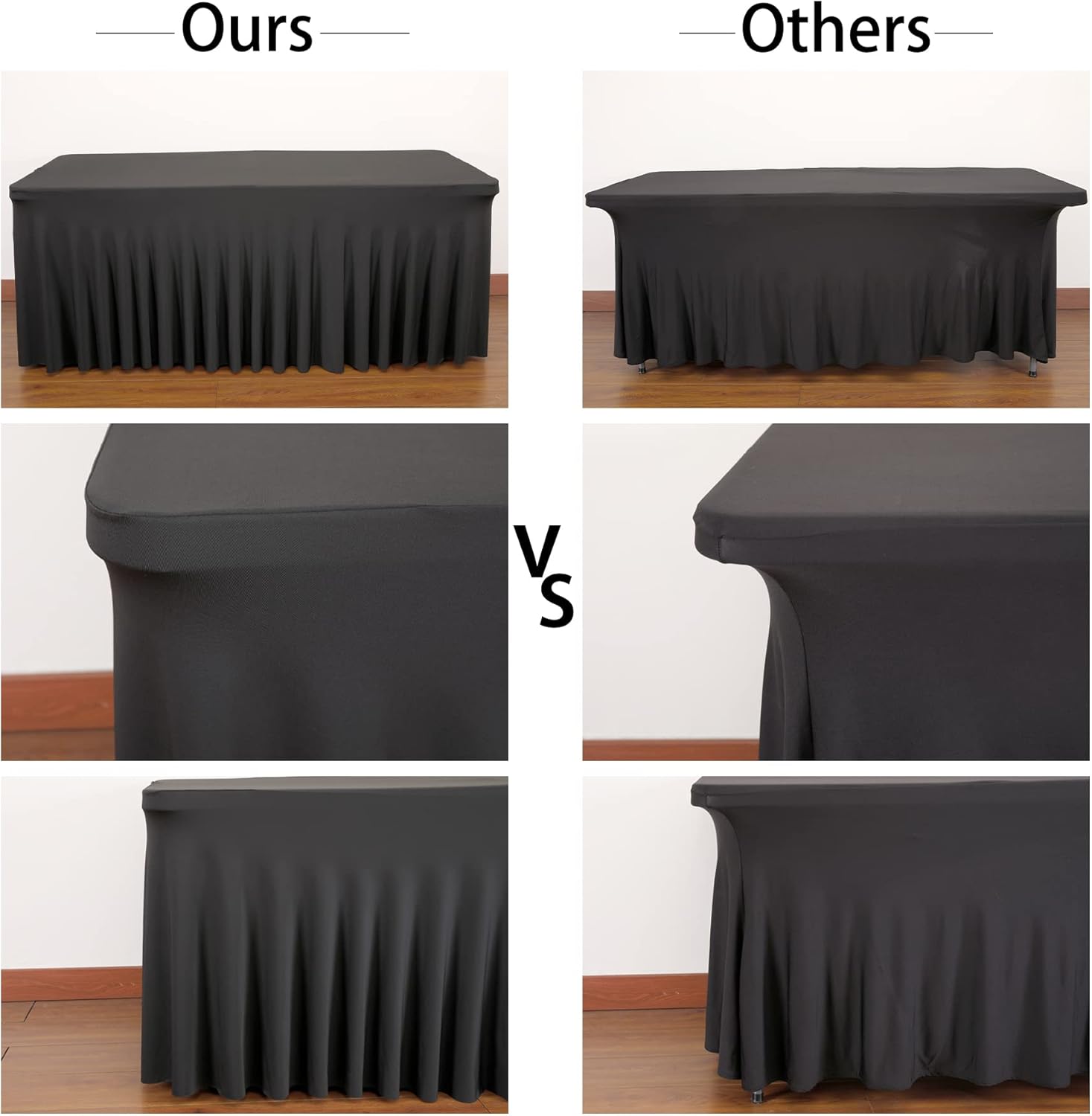 Partisky Faldas de mesa negras para mesas rectangulares, fundas de mesa de elastano de 4 pies, manteles rectangulares de 4 pies, color negro,