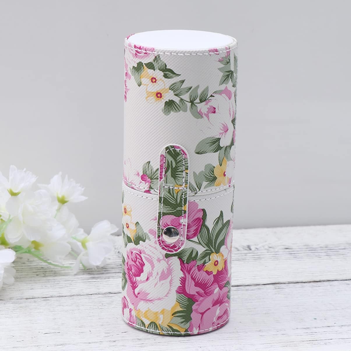 EXCEART Estuche para brochas de viaje, soporte para brochas de maquillaje con tapa, de piel sintética, cubo de almacenamiento de cosméticos para