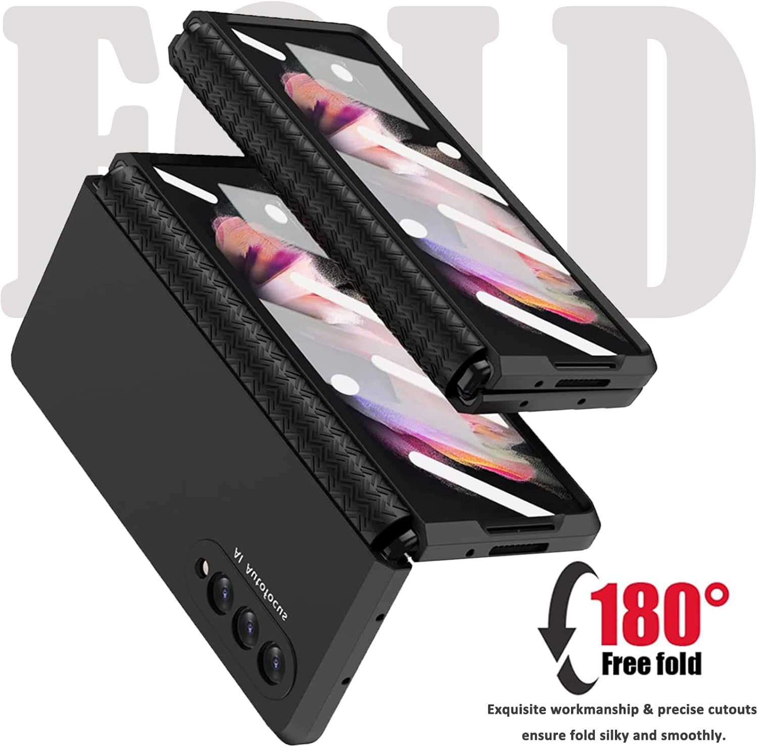 Miimall Funda compatible con Samsung Galaxy Z Fold 3 con protección de bisagra, bisagra retráctil plegable + película de pantalla