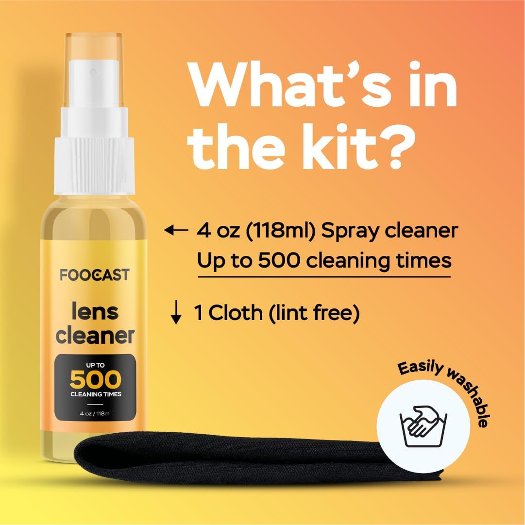 Kit de spray limpiador de lentes (1 x 4 onzas), hasta 500 tiempos de pulverización de lentes, también ideal para pantallas, gafas de sol,