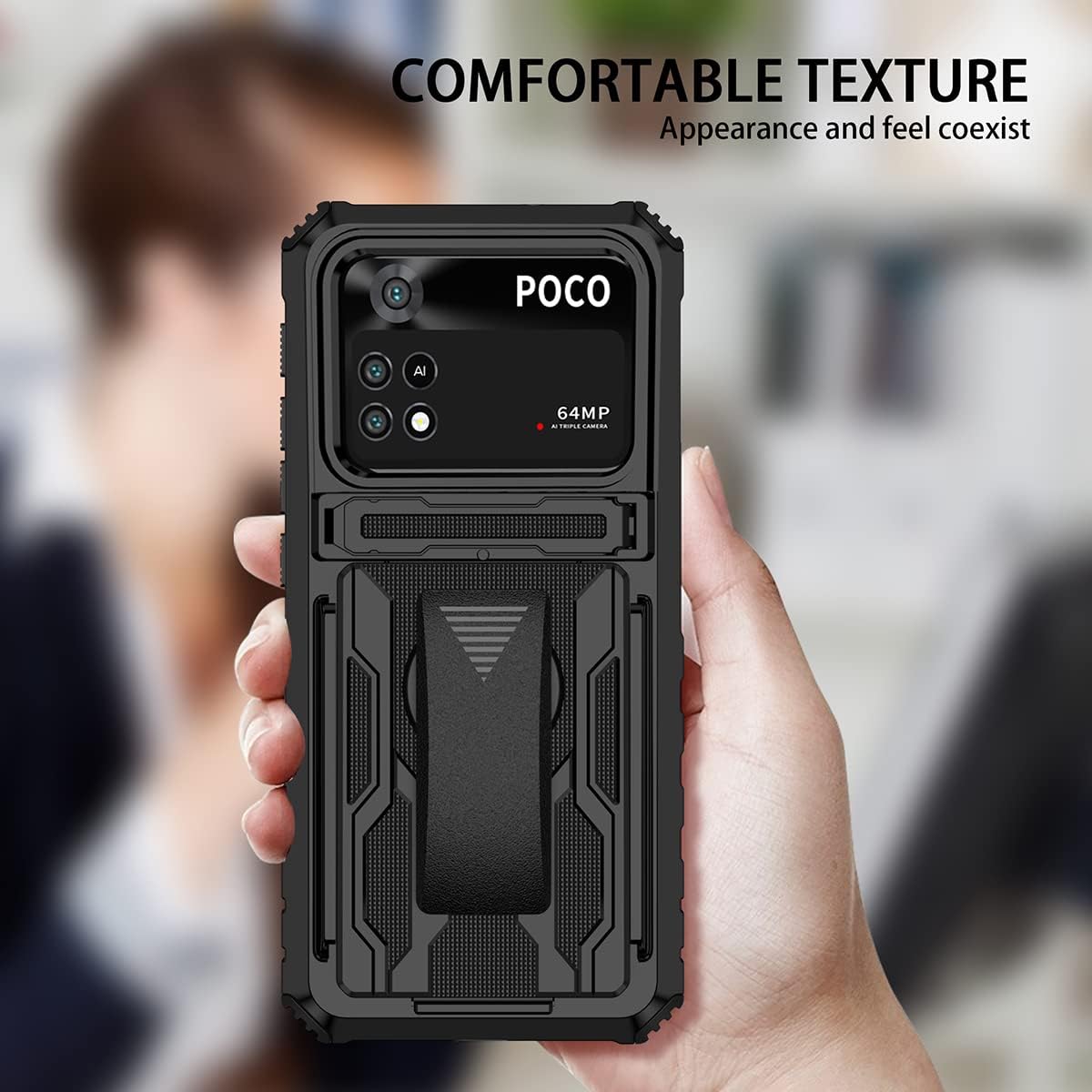 CCSamll – Funda para Xiaomi Poco M4 Pro 4G (no 5G) con funda de clip para cinturón, funda de protección resistente de grado militar con soporte,