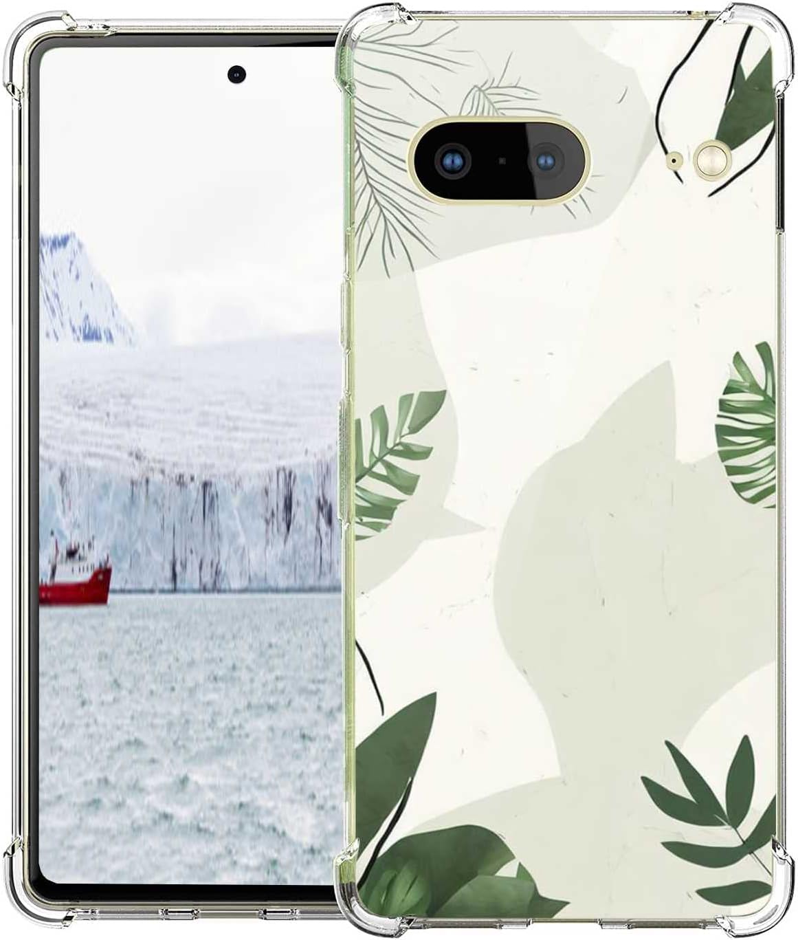 Funda minimalista compatible con Google Pixel 7, diseño bohemio minimalista abstracto de hojas verdes pastel arte botánico para Moto Case Girls