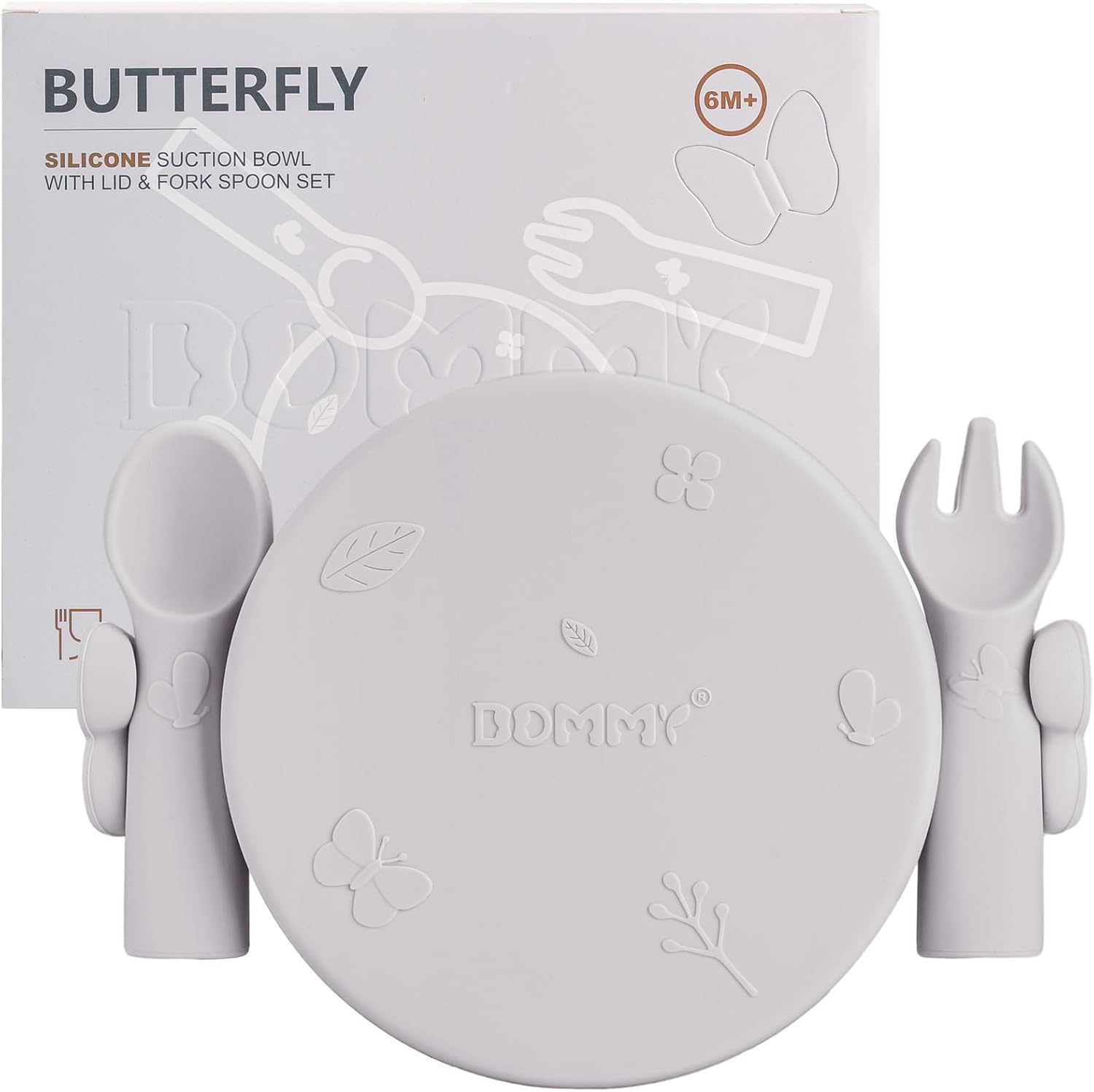 Dommy Juego de alimentación para bebés de mariposacuenco de succión con cuchara y tenedor  Suministros de alimentación  Suministros de destete LED
