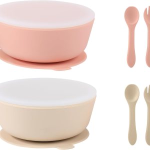 Yoofoss Cuencos para bebés con ventosa, cuencos para niños pequeños con tapas, juego de alimentación 100% de silicona, incluye 2 paquetes de Yoofoss Cuencos para bebés con ventosa, cuencos para niños pequeños con tapas, juego de alimentación 100% de silicona, incluye 2 paquetes de