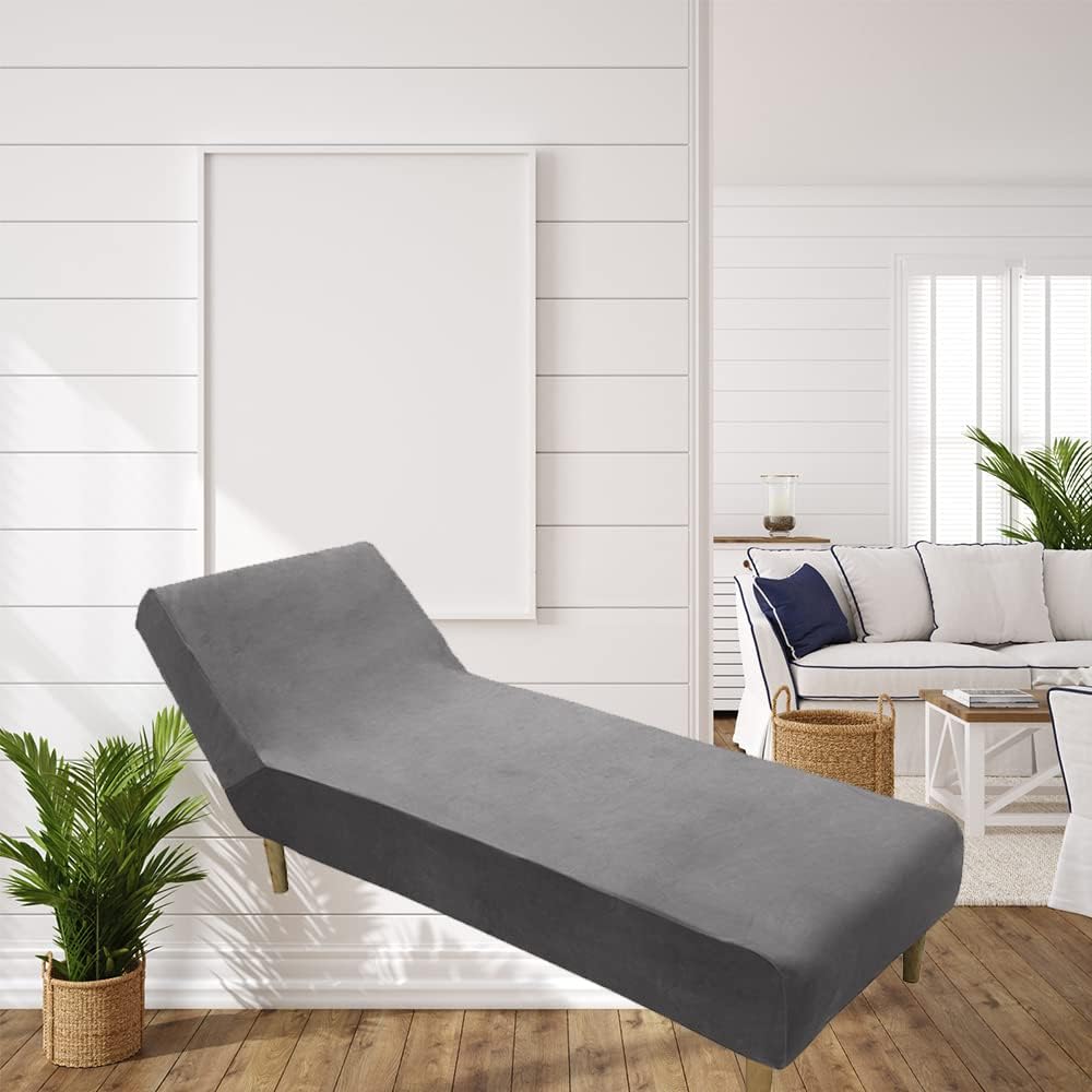 Funda elástica de terciopelo gris para tumbona sin brazos, funda para sofá reclinable, funda para muebles (gris)