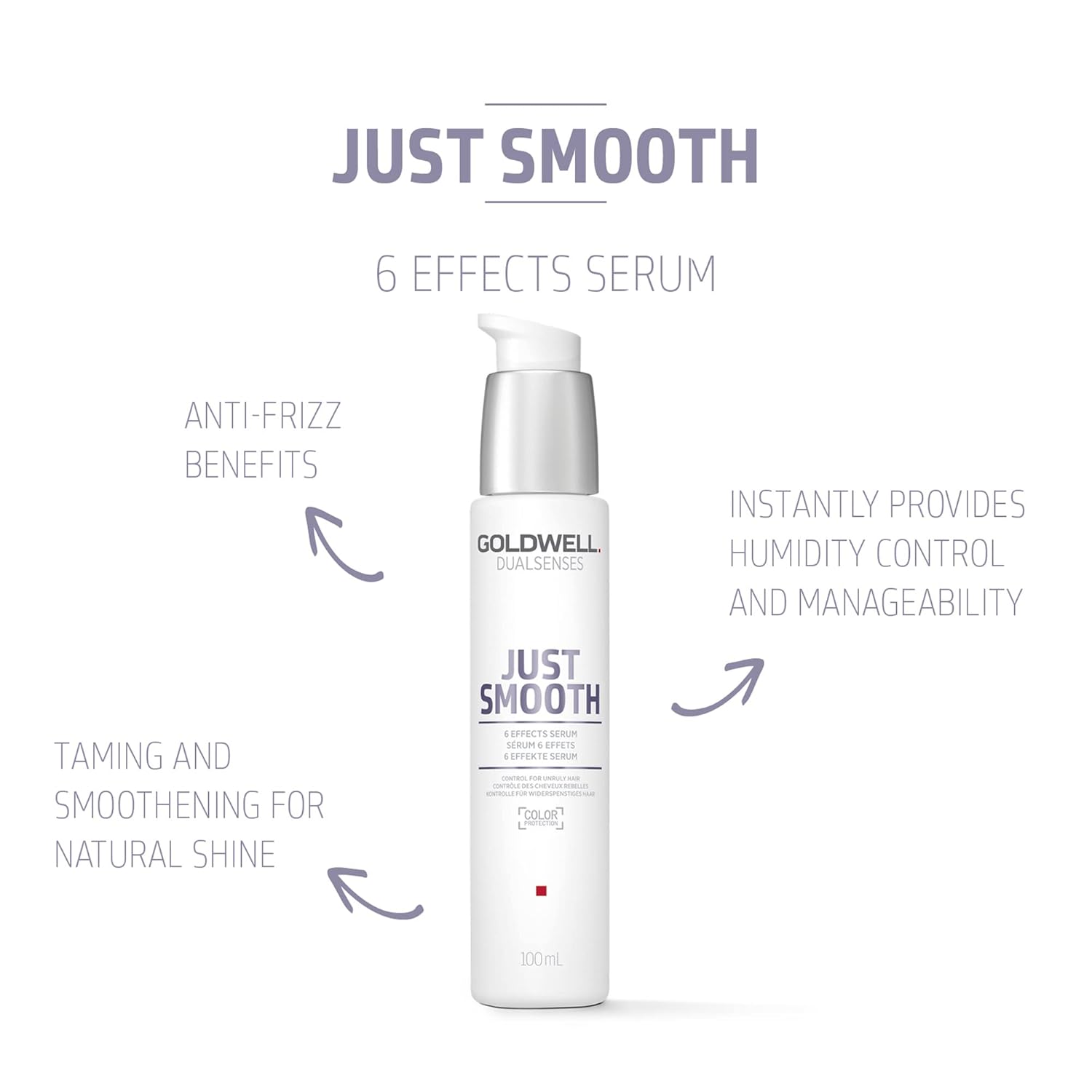 Goldwell Dualsenses Just Smooth Taming – Suero antiencrespamiento y control de humedad, 6 efectos, 3.4 fl oz