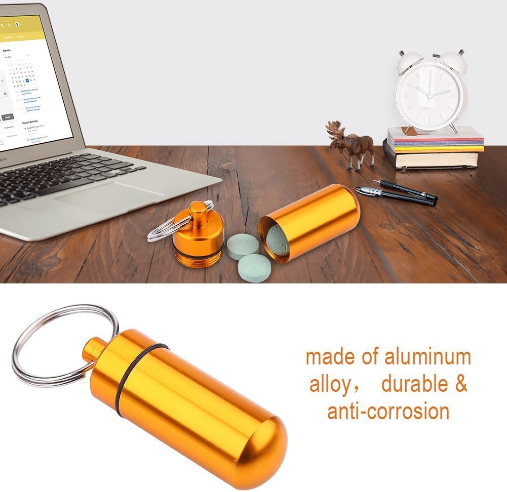 Pastillero, mini pastillero de aluminio impermeable, organizador de botellas con llavero para medicamentos al aire libre (9 unidades)