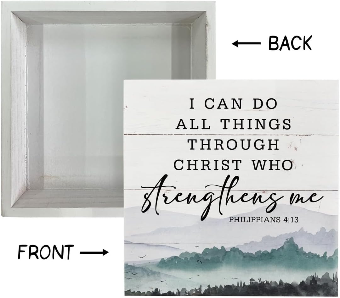Letreros de madera cristiana, versículo bíblico, filipenses 413  I Can Do All Things Through Christ Who Strengthens Me, decoración de mesa