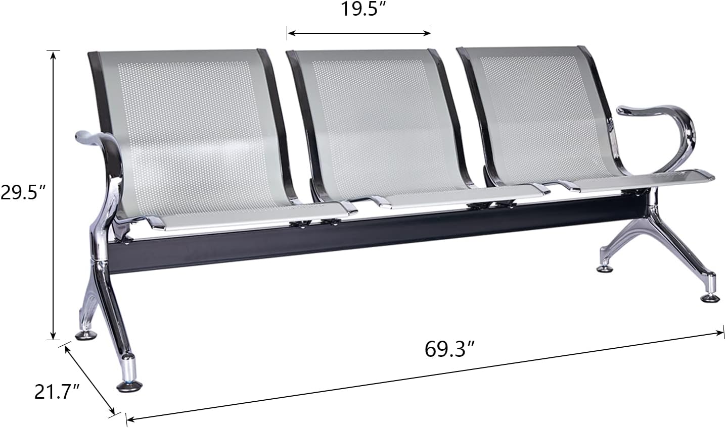 Kinsuite Sillas de sala de espera de 3 asientos, sillas de sala de espera con brazos, sillas de recepción de aeropuerto, banco de recepción, asiento