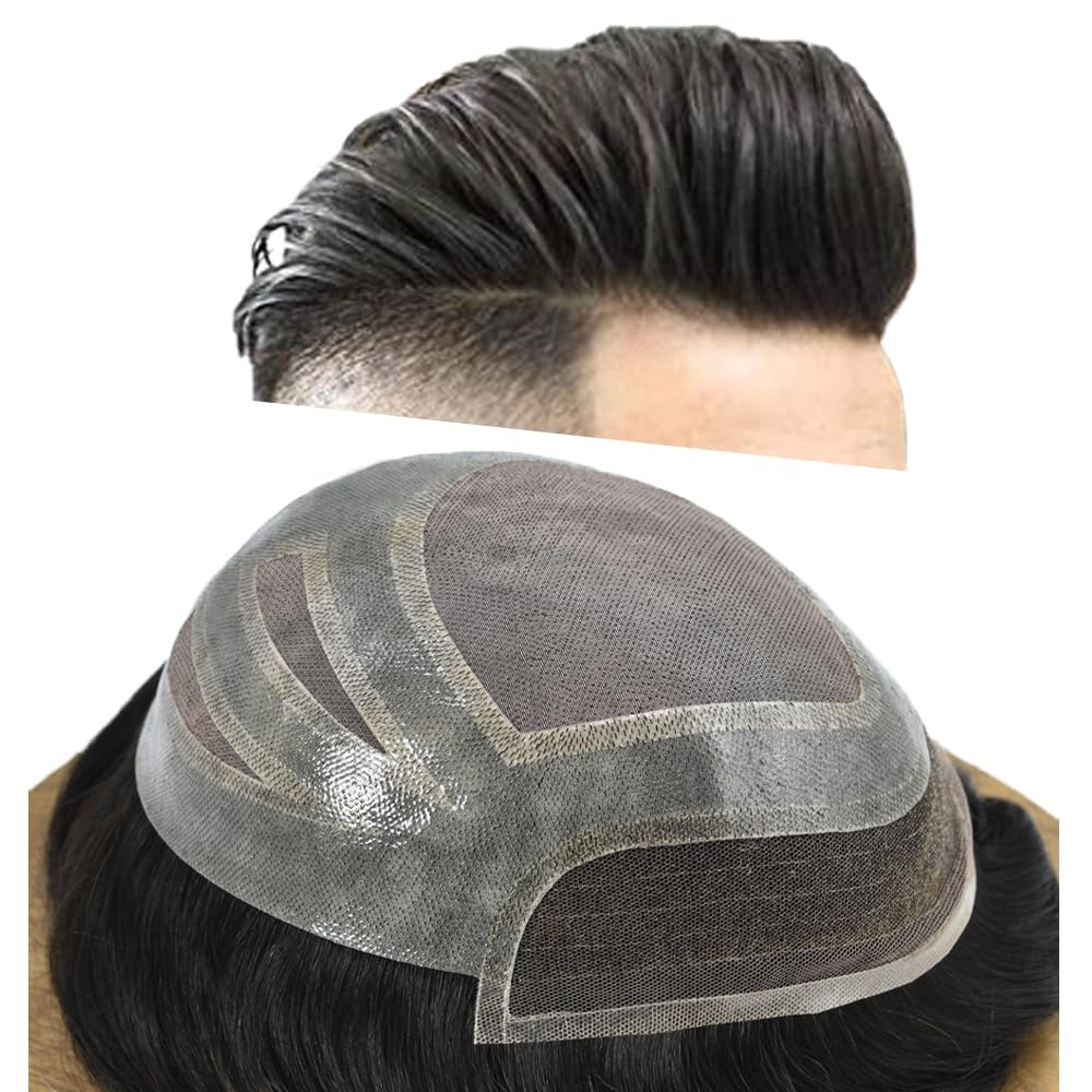 Toupee para hombres Cabello humano real Toupee pieza de pelo de repuesto para hombres Poly Sistema de cabello para hombre Durable Naturali Hariline