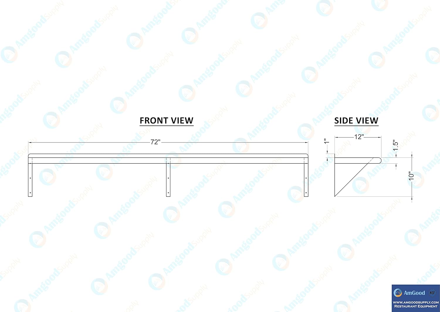 AmGood Estantería de pared de acero inoxidable  Certificado NSF  Estantería metálica para electrodomésticos y equipos  Cocina, Restaurante, Garaje,