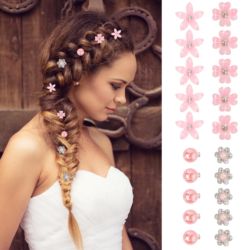 Ahoney 20 mini clips para el cabello con flores rosas con diamantes de imitación, bonitos horquillas para el cabello, decoraciones para boda,