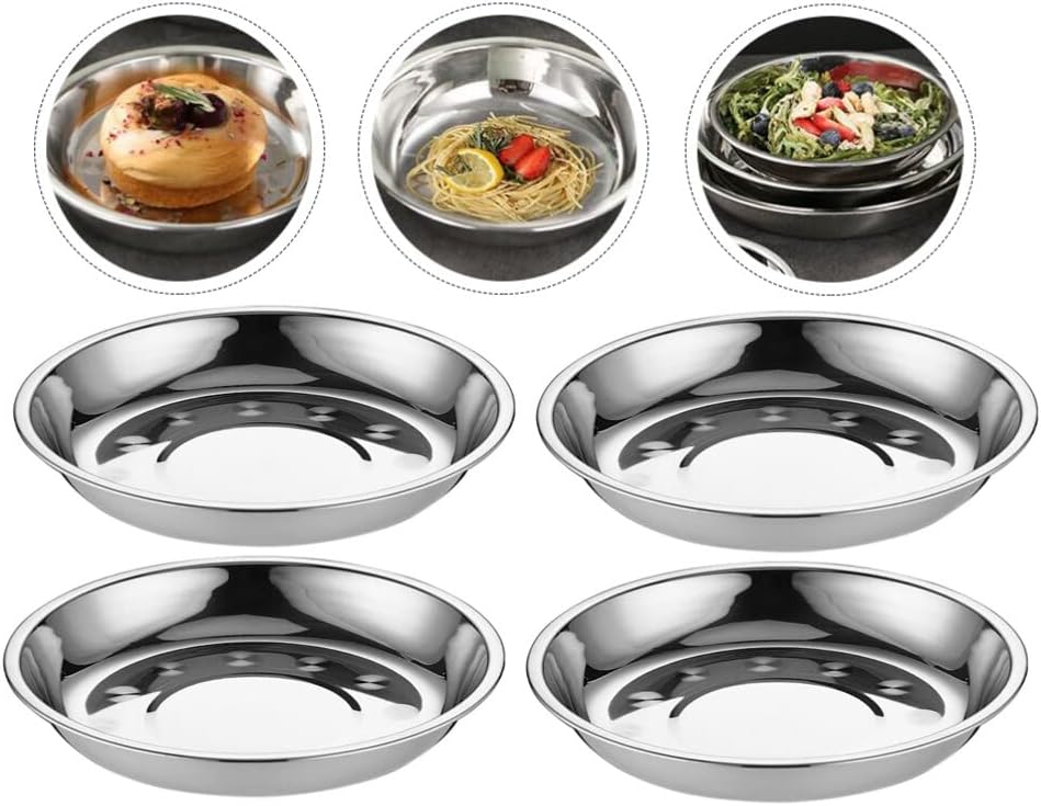Luxshiny Plato de cena de disco de acero inoxidable, plato de aperitivo, platos decorativos para comer, bandeja de comida decorativa, platos de