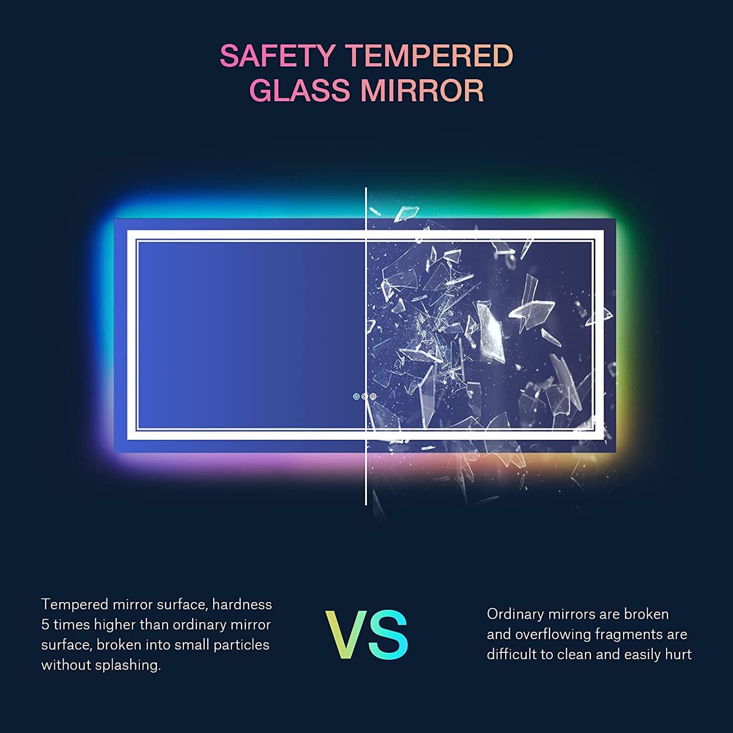 ISTRIPMF Espejo de baño LED RGB de 48 x 40 pulgadas con luces, espejo LED RGB retroiluminado que cambia de color para baño, espejos de tocador