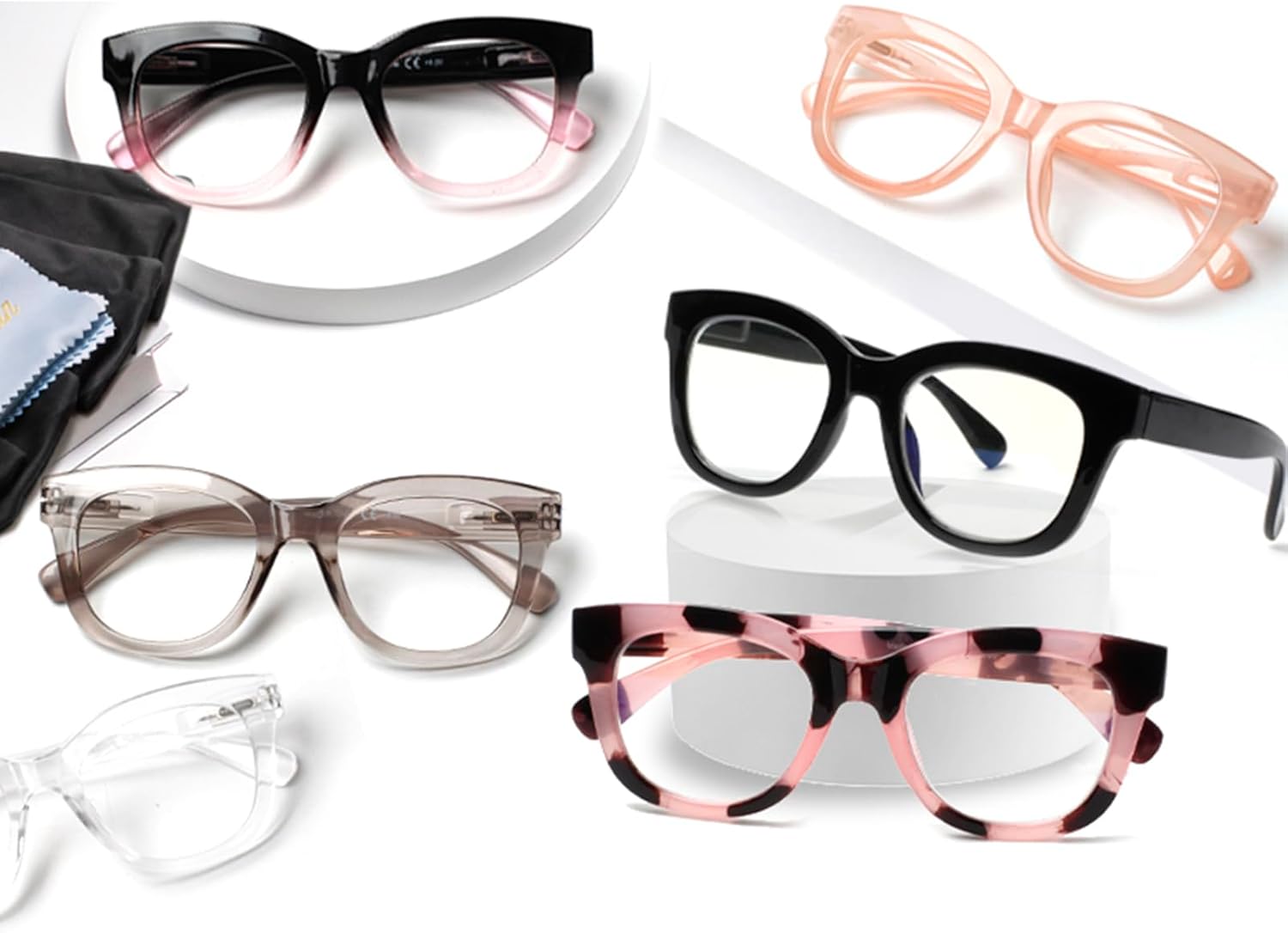 Henotin Paquete de 6 lentes de lectura para mujer, bloqueo de luz azul, bisagra de resorte para computadora, lectores de gran tamaño para mujer