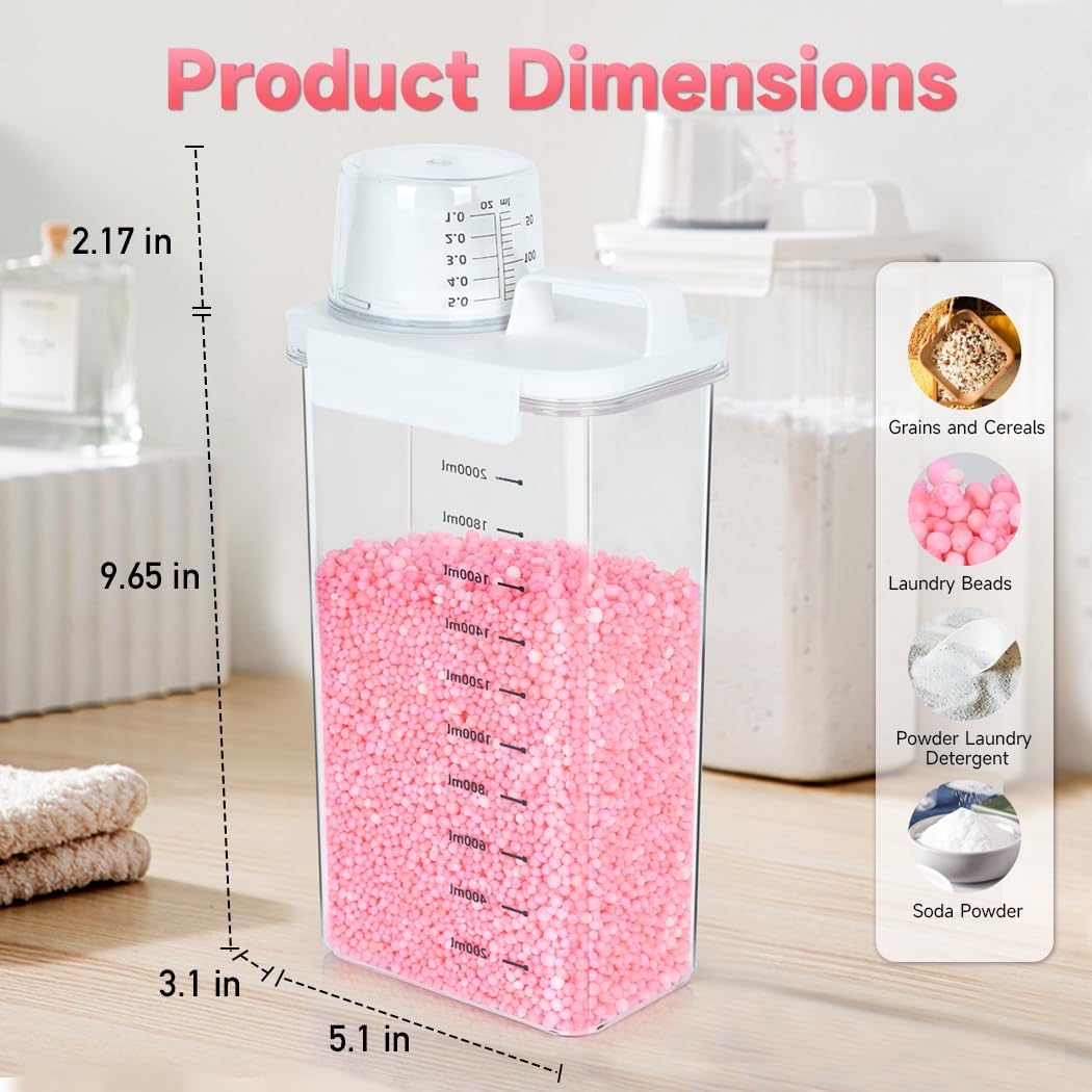 Tokokimo – Paquete de 2 dispensadores de detergente para ropa sucia, contenedor de energía para lavandería de 78 onzas, dispensador de perlas para