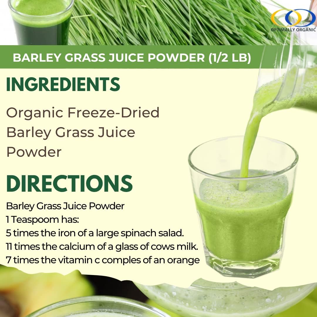 Optimally Organic Jugo de hierba de cebada en polvo, liofilizado, 12 libra, más de 130 porciones, cultivado en EE. UU., Supergreens crudos y