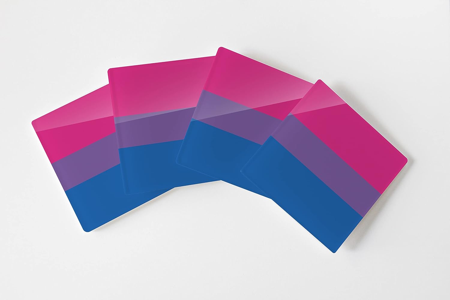 Joyride Home Décor – 4 posavasos de cristal con diseño de orgullo bisexual, 4 pulgadas, cuadrados para bebidas, juego de 4, parte trasera de corcho
