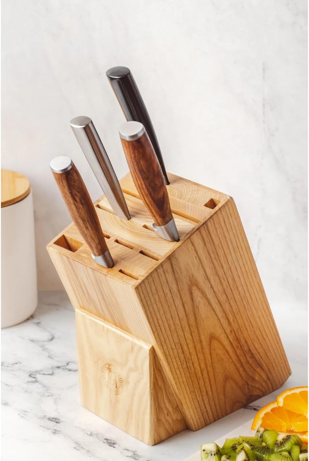 Hometown – Bloque universal natural para cuchillos, madera natural con 12 ranuras (madera natural)