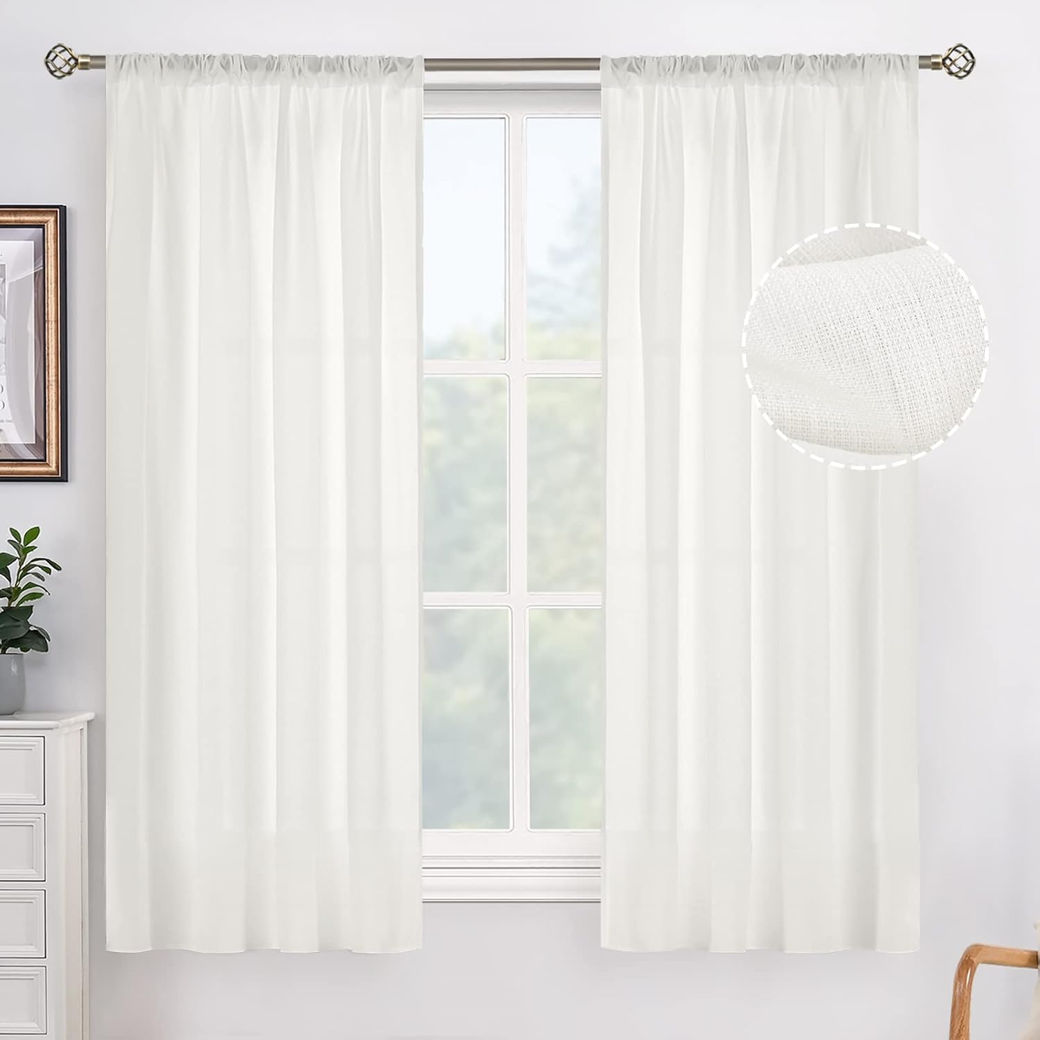BGment Cortinas semitraslúcidas de 54 pulgadas, cortinas traslúcidas con aspecto de lino sintético con bolsillo para cortinero, cortinas traslúcidas