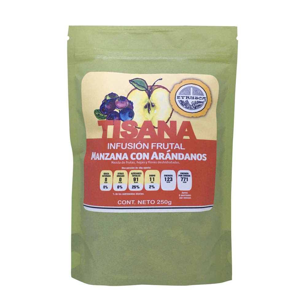 Etrusca Comercial Tisana Infusión Frutal Manzana con Arándano, Sabor Fresco, 8.82 oz