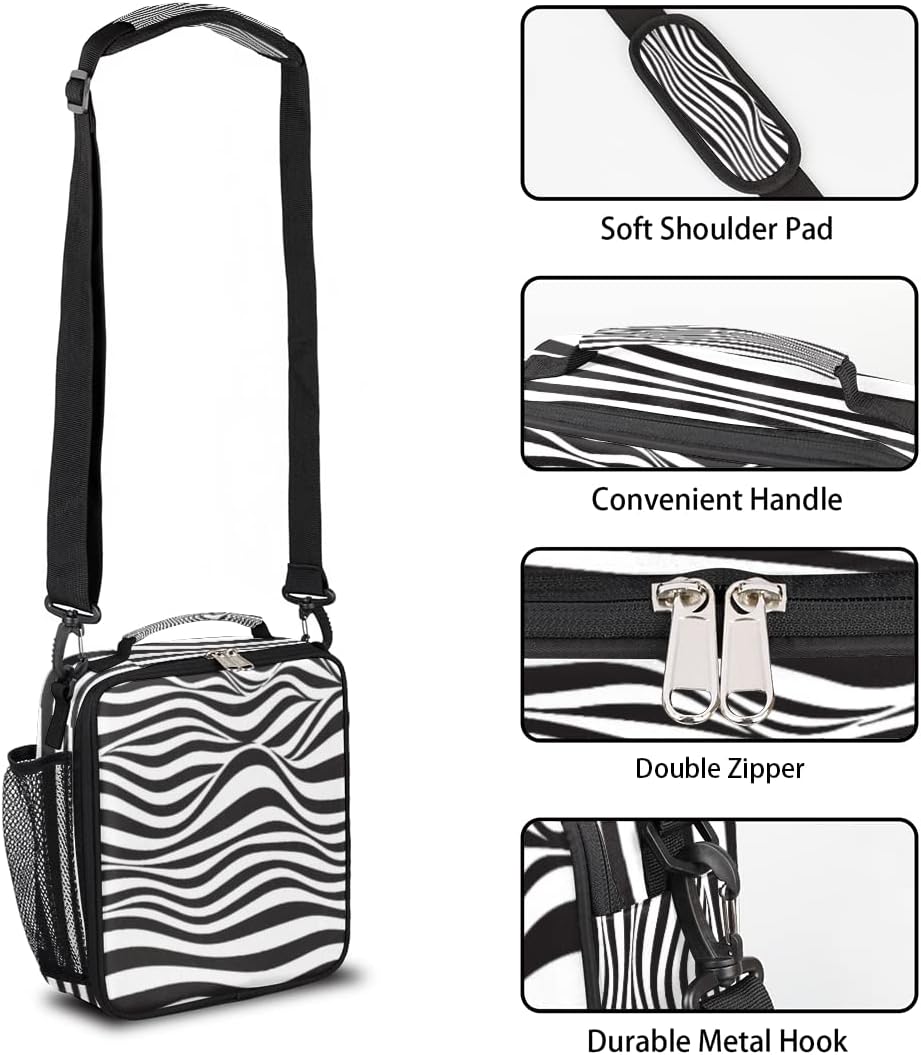 Lonchera con estampado de cebra para niños, niñas, niños, bolsas de almuerzo con textura animal para adolescentes, lonchera aislada para la escuela,