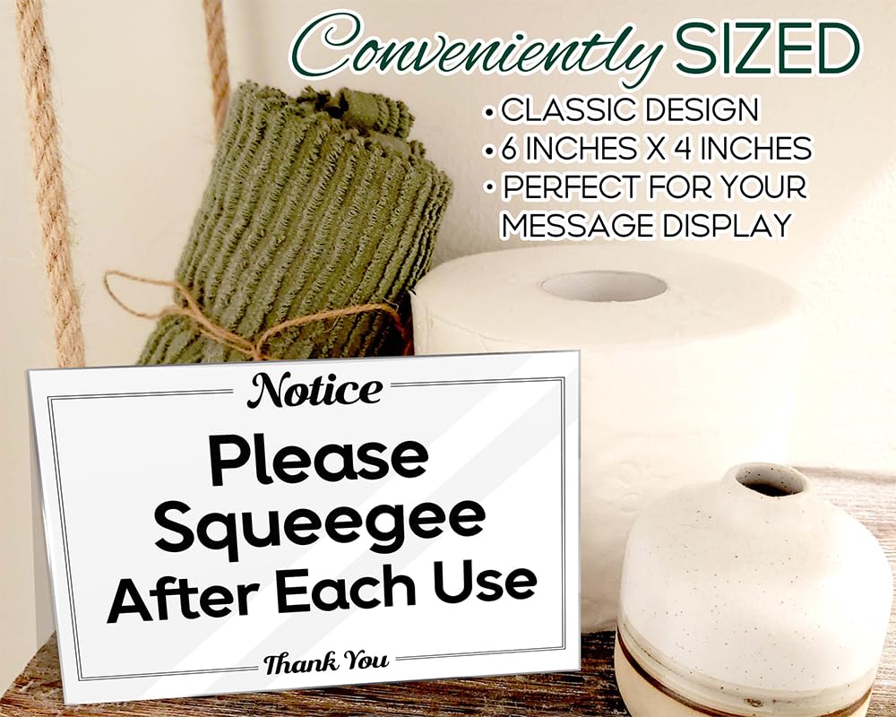 Airbnb Essentials for Hosts Bathroom Signs – 4″x6″ Acrylic Sign wMounting Tape – Please Squeegee After Each Use Bathroom Sign Rental Home