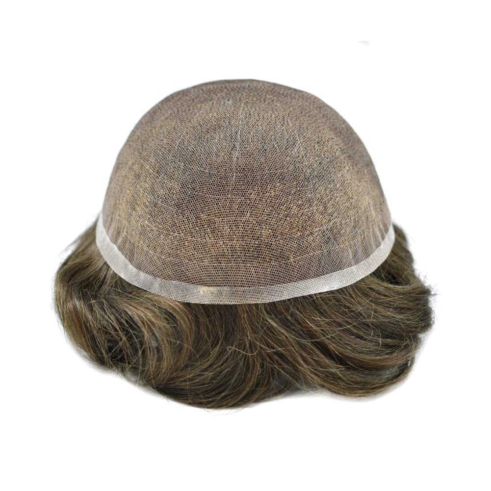 Toupee para hombres Sistema de cabello suizo encaje para hombre Toupee sistema de reemplazo de cabello humano nudo blanqueado hombres postizo de